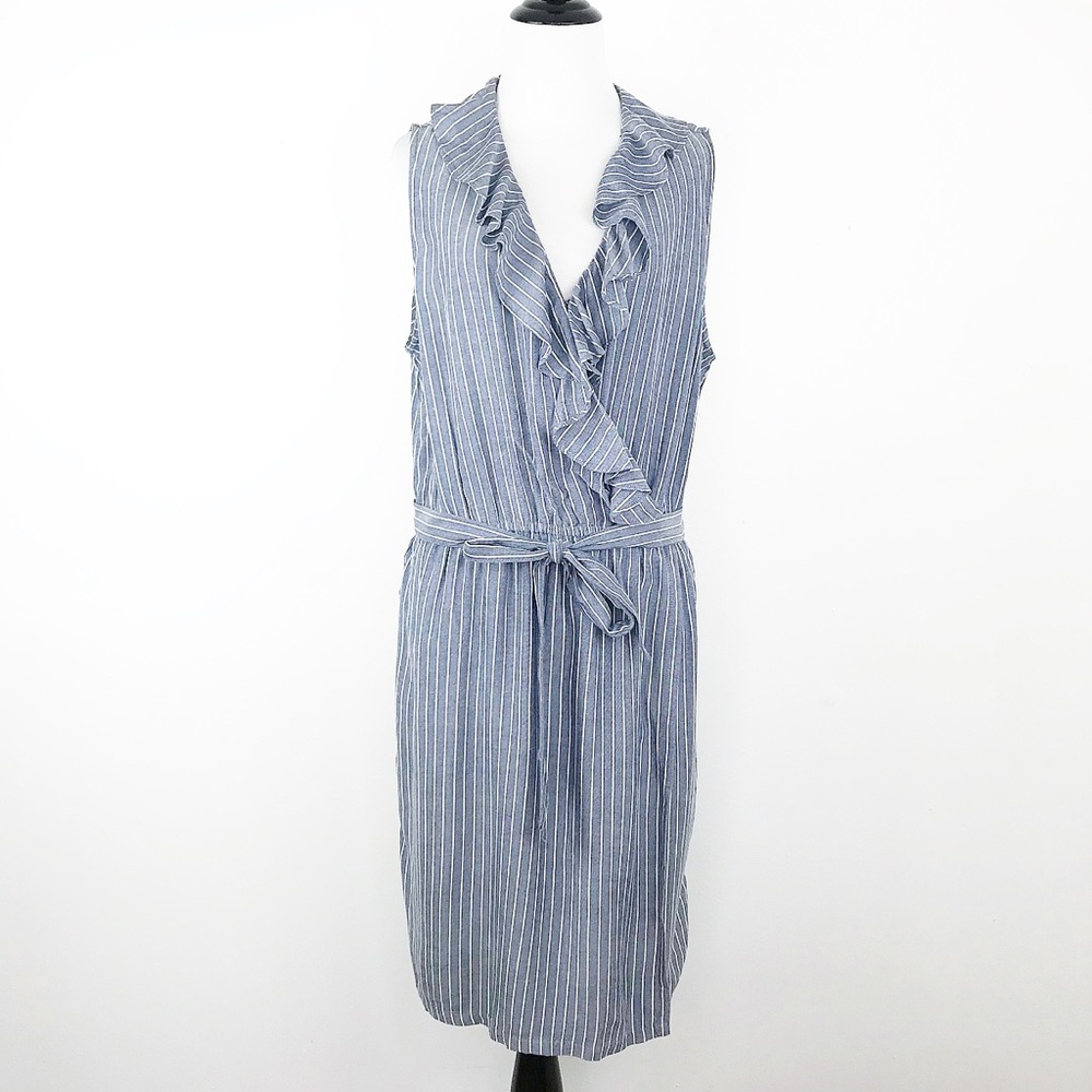 Banana republic faux wrap dress pinstripe ruffle